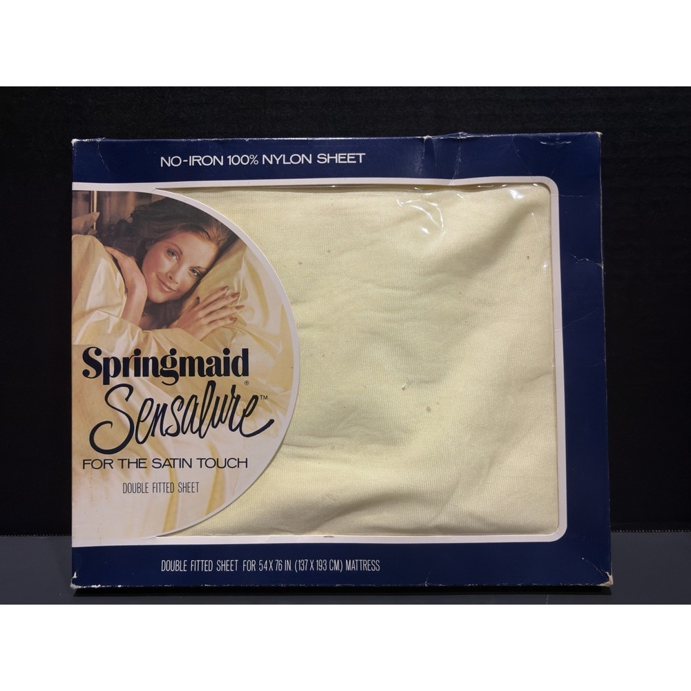 Vintage Springmaid Sensalure Yellow Nylon Fitted Sheet Double Full No Iron MCM